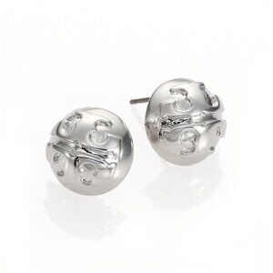 Tory Burch Silver Medallion Dome LOGO Stud Earrings Classic